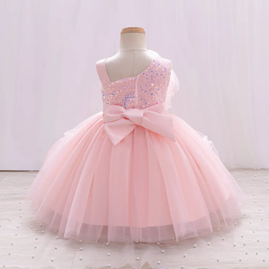 HunnyBunny Baby Girl Red Sequin Flower Frock | Birthday Party Dress