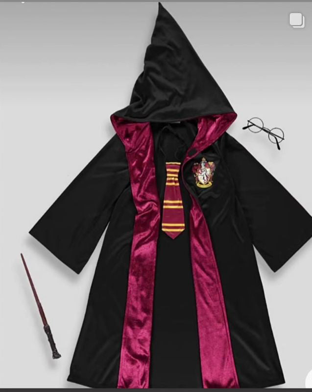 Harry Potter Wizard Robe Costume with Accessories – Hogwarts Cloak Set for Kids & Adults (Age 3 to Adult)