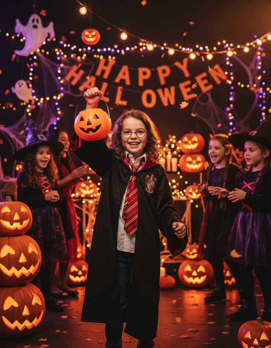 Harry Potter Wizard Robe Costume with Accessories – Hogwarts Cloak Set for Kids & Adults (Age 3 to Adult)